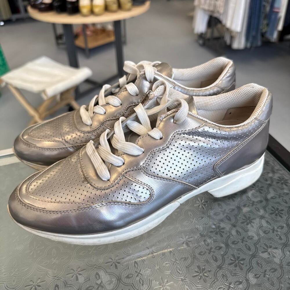 Tod's Silver Metallic Leather Sneakers Sz 10